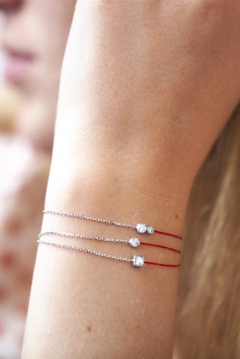 Bracelet fil et chaîne avec diamant 0.15 carat en serti clos or blanc - Redline - 0++