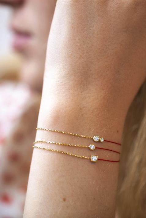 Bracelet fil et chaîne avec diamant 0.10 carat en serti carré or jaune - Redline - 0++