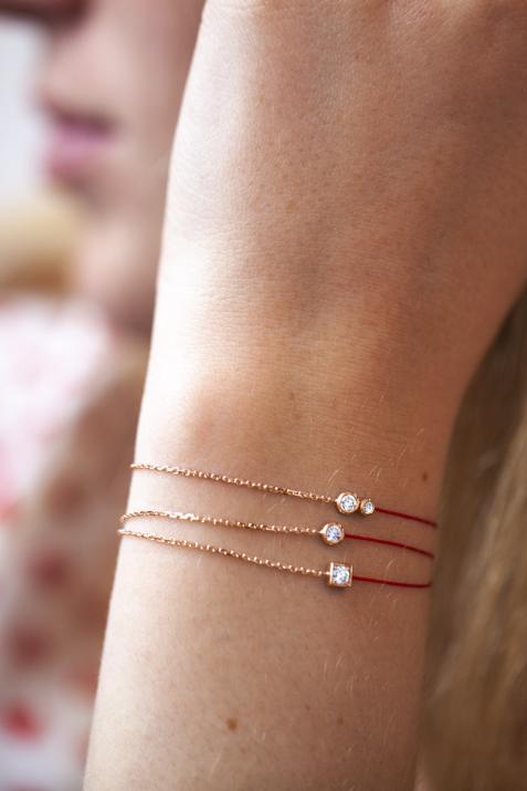 Bracelet fil et chaîne avec diamant 0.10 carat en serti carré or rose - Redline - 0++