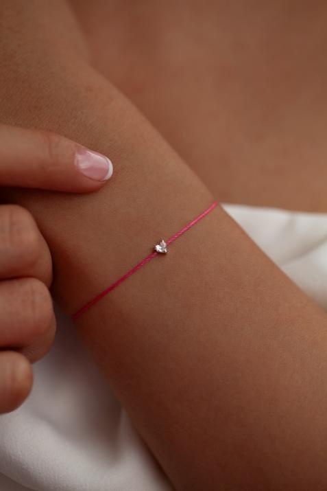 Bracelet fil avec diamant coeur 0.10 carat en serti griffe or blanc - Redline - 0++
