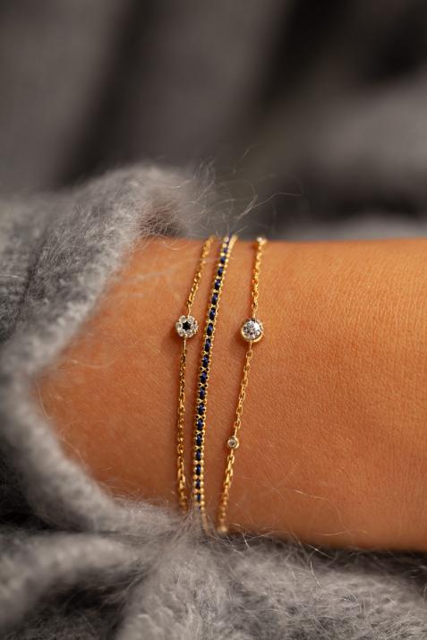 Bracelet chaîne avec diamants blancs et diamant noir or jaune - Redline - 0++