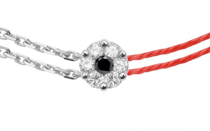 Bracelet fil et chaîne avec diamants blancs et diamant noir en or blanc - Redline - 0++