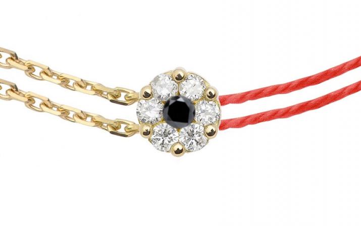 Bracelet fil et chaîne avec diamants blancs et diamant noir en or jaune - Redline - 0++