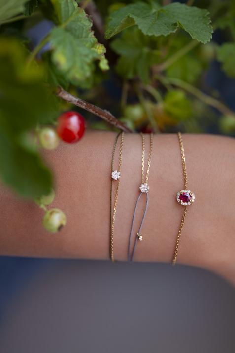 Bracelet fil et chaîne avec diamant 0.06 ct serti invisible or jaune - Redline - 0++