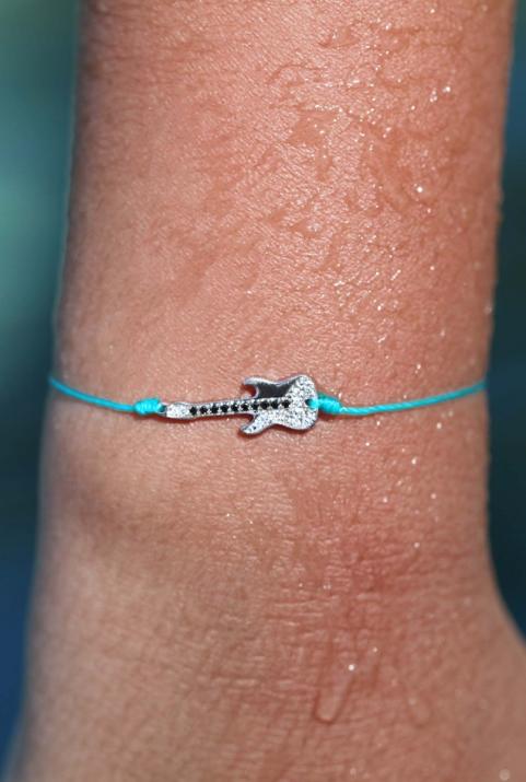 Bracelet fil guitare or blanc pavé diamants blancs et noirs - Redline - 0++