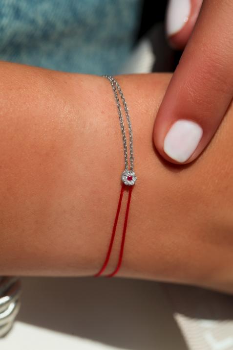 Bracelet fil et chaîne avec diamants blanc et saphir rose or blanc - Redline - 0++