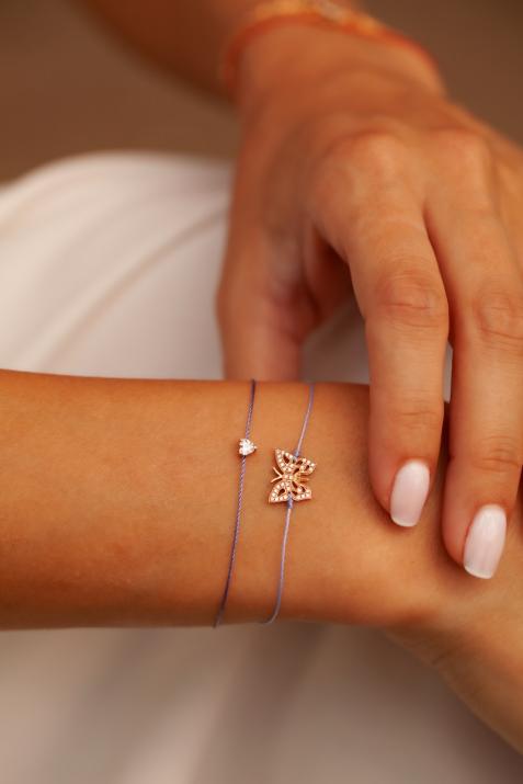 Bracelet fil avec diamant coeur 0.10 carat en serti griffe or rose - Redline - 0++