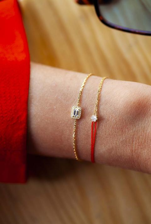 Bracelet fil et chaîne avec diamant 0.05 ct serti invisible or jaune - Redline - 0++