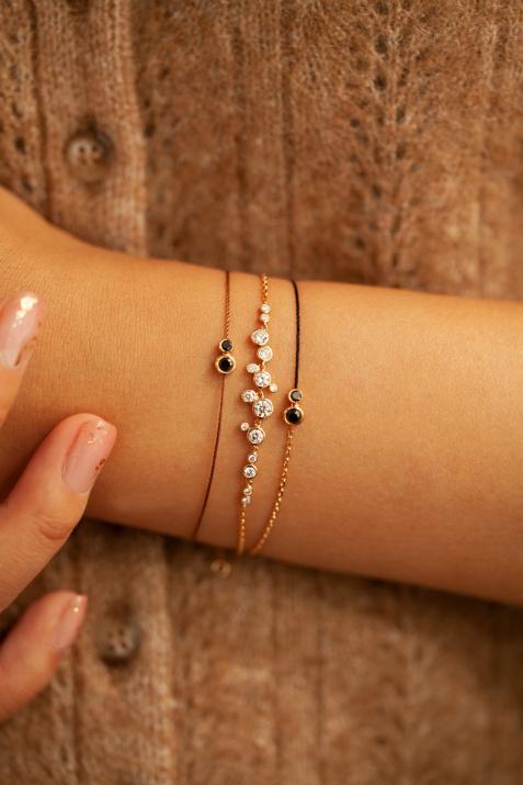 Bracelet fil avec diamant noir 0.15 carat en serti clos or blanc - Redline - 0++