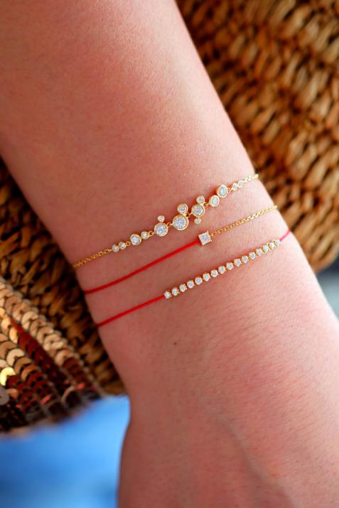 Bracelet fil et chaîne avec diamant princesse 0.12 carat monté en griffe or rose - Redline - 0++