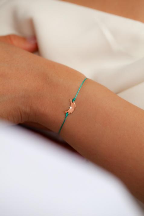 Bracelet fil croissant de lune or rose avec diamant - Redline - 0++