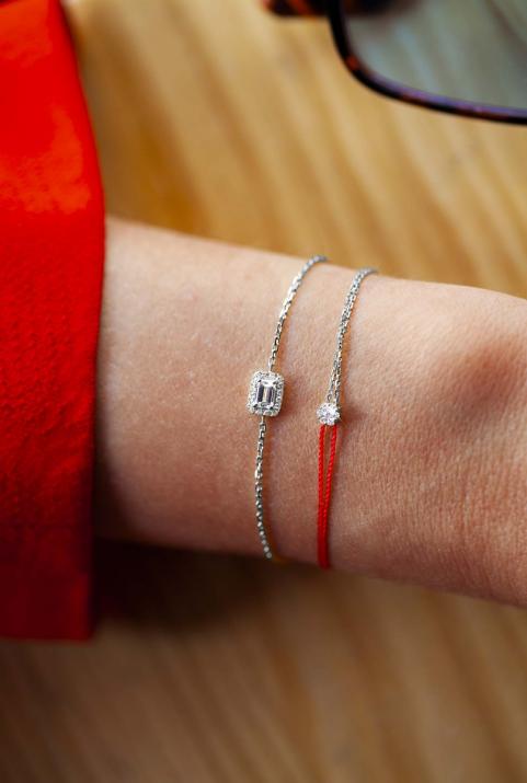 Bracelet fil et chaîne avec diamant 0.05 ct serti invisible or blanc - Redline - 0++
