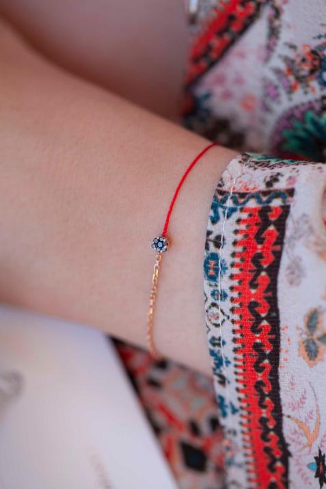 Bracelet fil et chaîne avec diamant noir 0.05 carats en serti invisible or rose - Redline - 0++