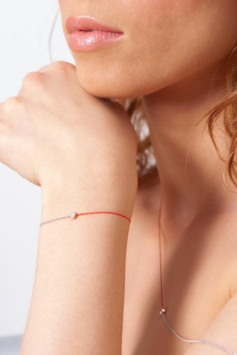 Collier fil et chaîne avec diamant 0.05 carat en serti clos or blanc - Redline - 0++