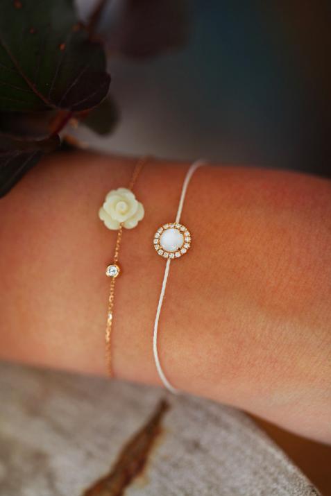 Bracelet chaîne avec diamant 0.05 carat en serti clos or rose fleur - Redline - 0++