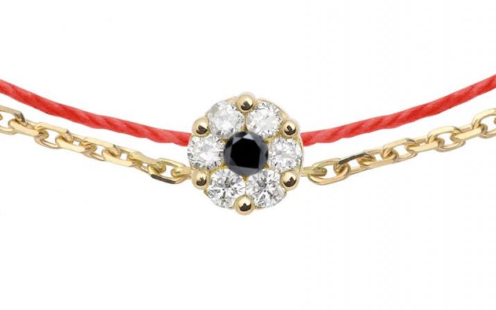 Bracelet fil et chaîne duo diamants blancs et diamant noir or jaune - Redline