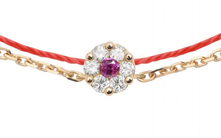 Bracelet fil et chaîne duo avec diamants blancs et saphir rose or jaune - Redline