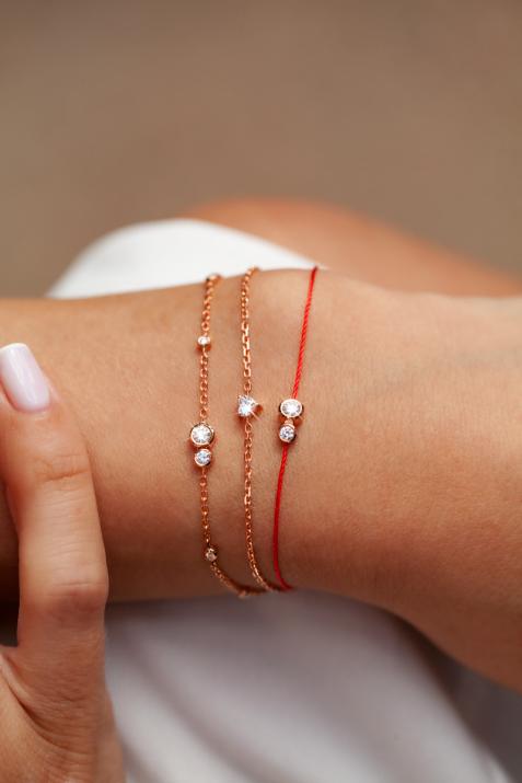 Bracelet chaîne avec diamant coeur 0.10 carat en serti griffe or rose - Redline - 0++