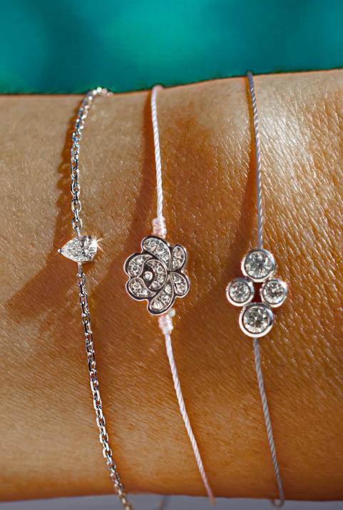 Bracelet fil Nymphéa pavé diamant en or blanc - Redline - 0++