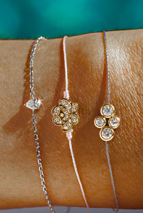 Bracelet fil Nymphéa pavé diamant en or jaune - Redline - 0++