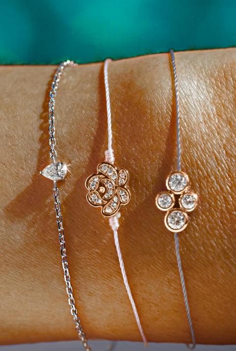 Bracelet fil Nymphéa pavé diamant en or rose - Redline - 0++