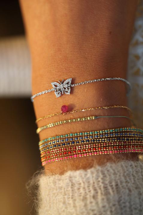 Bracelet chaîne papillon or blanc pavé diamants - Redline - 0++