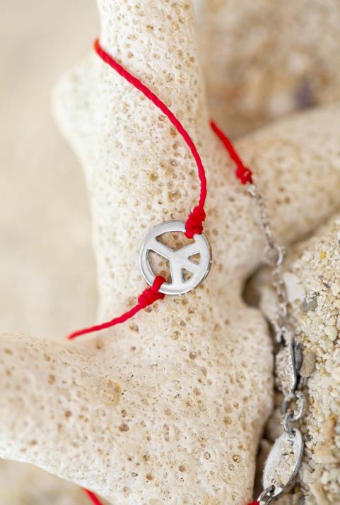Bracelet fil peace & love en or blanc - Redline - 0++
