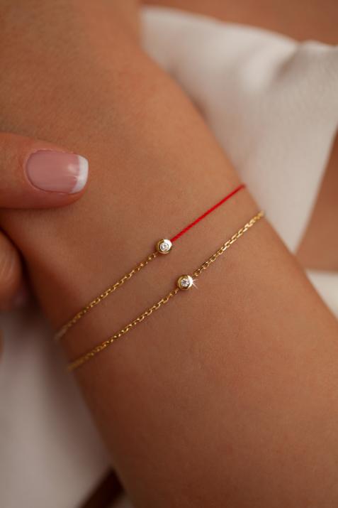 Bracelet chaîne avec diamant 0.02 carat en serti clos or jaune - Redline - 0++