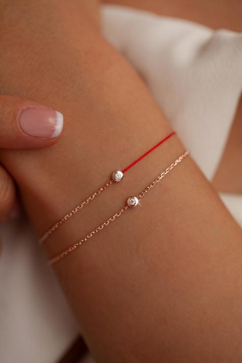Bracelet fil et chaîne avec diamant 0.02 carat serti clos or rose - Redline - 0++