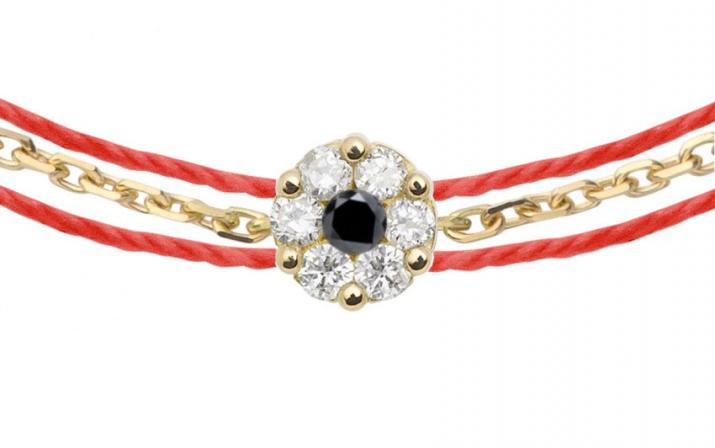 Bracelet chaîne et 2 fils avec diamants blancs et diamant noir or jaune - Redline - 0++