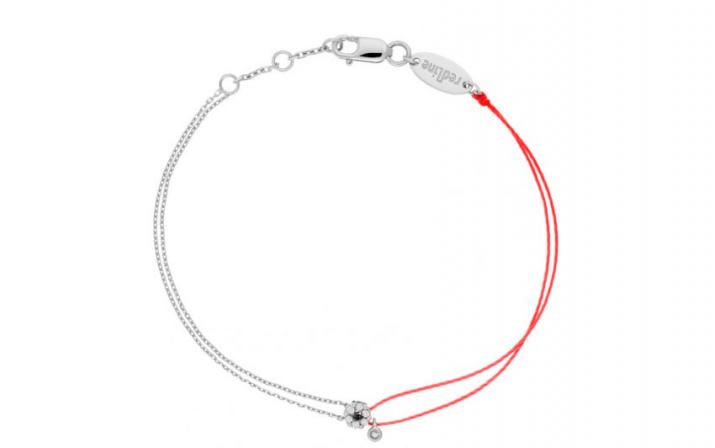 Bracelet fil et chaîne duo avec diamants blancs et diamant noir or blanc - Redline - 0++