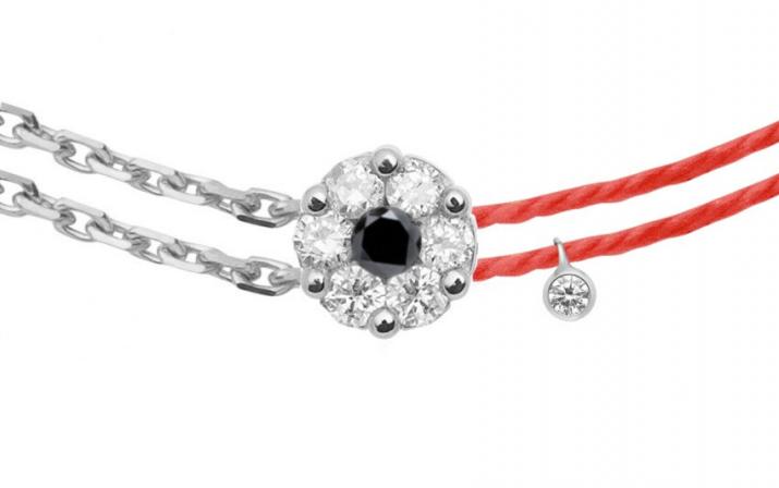 Bracelet fil et chaîne duo avec diamants blancs et diamant noir or blanc - Redline - 0++