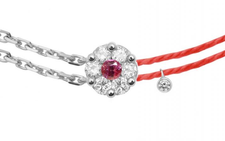Bracelet fil et chaîne avec diamants blancs et saphir rose or blanc - Redline - 0++
