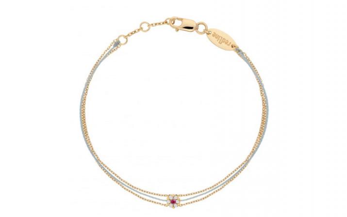 Bracelet fil et chaînes avec diamants blancs et saphir rose or jaune - Redline - 0++