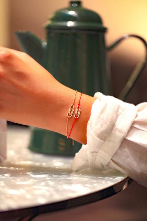 Bracelet chaîne trombone or blanc pavé diamants - Redline - 0++