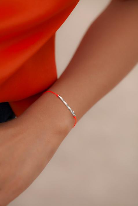Bracelet fil tube or blanc avec diamant 0.05 ct - Redline - 0++