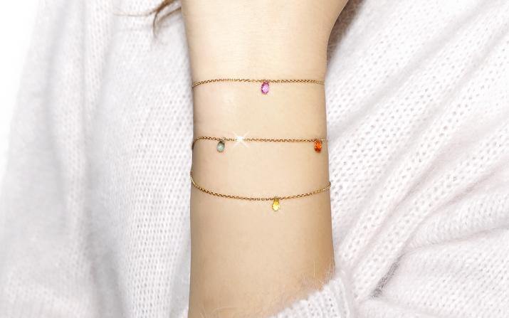 Bracelet 2 chaînes avec saphir de couleur en serti griffe or blanc - Redline - 0++