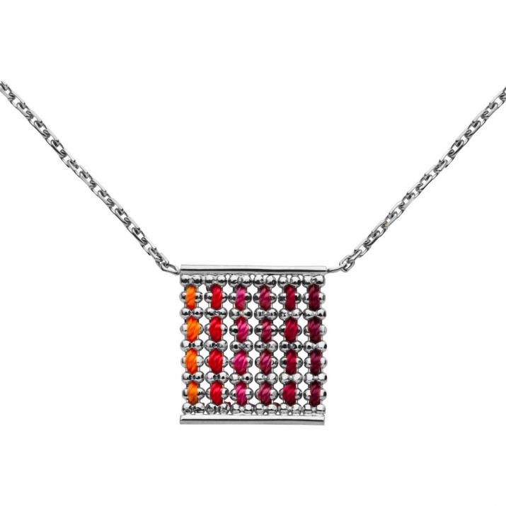 Collier chaîne or blanc avec fils multicolor en carré - Redline - 0++