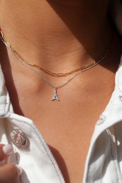Collier chaîne tour eiffel or blanc pavé diamants - Redline - 0++