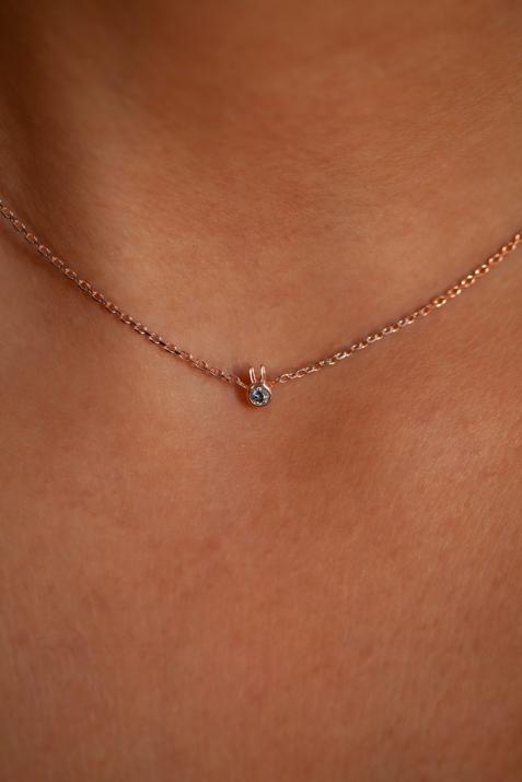  Collier Lapin sur chaîne avec diamant 0.05ct or rose - Redline - 0++