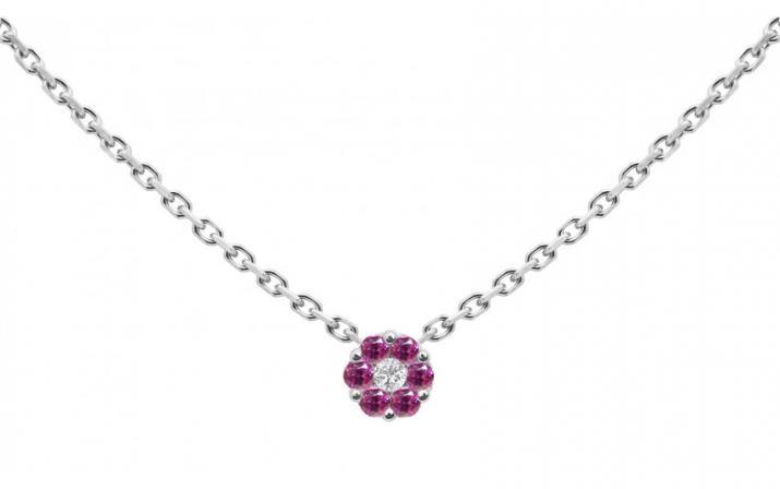 Collier chiane avec saphirs roses et diamant blanc or blanc - Redline