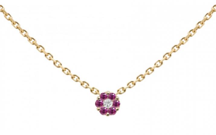 Collier chiane avec saphirs roses et diamant blanc or jaune - Redline