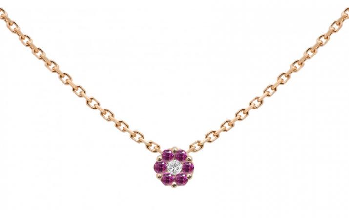 Collier chiane avec saphirs roses et diamant blanc or rose - Redline