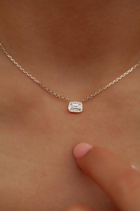 Collier chaîne diamant taille émeuraude en or blanc - Redline - 0++