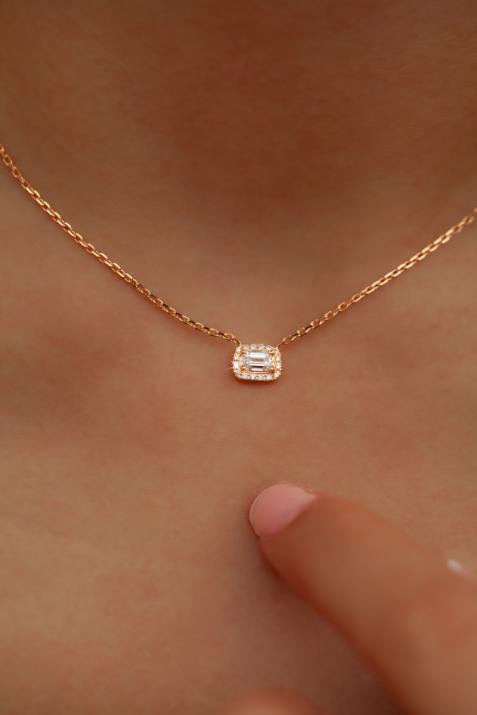 Collier chaîne diamant taille émeuraude en or rose - Redline - 0++