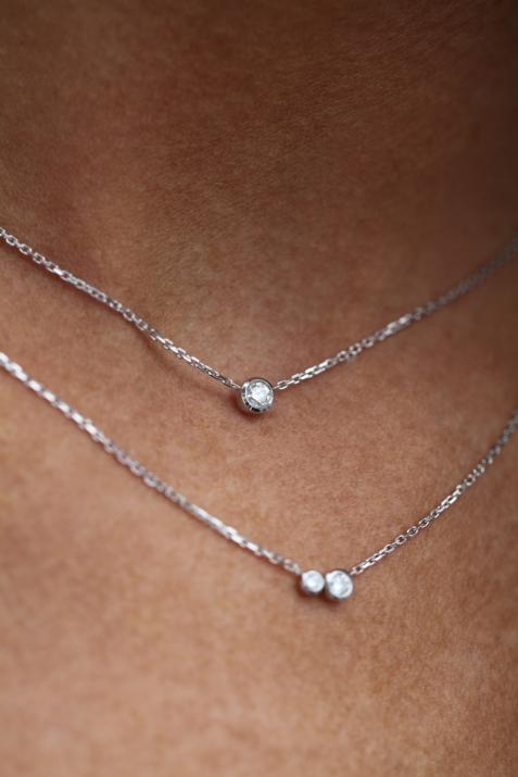 Collier chaîne avec diamant 0.10 carat en serti clos or blanc - Redline - 0++