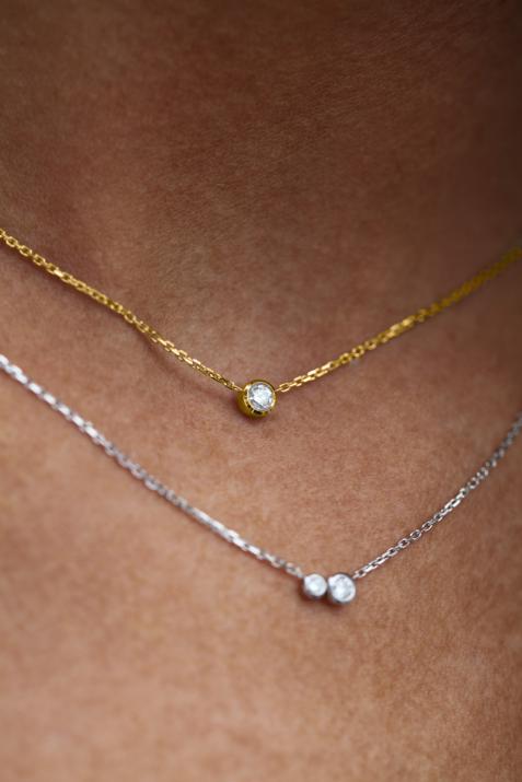 Collier chaîne avec diamant 0.10 carat en serti clos or jaune - Redline - 0++