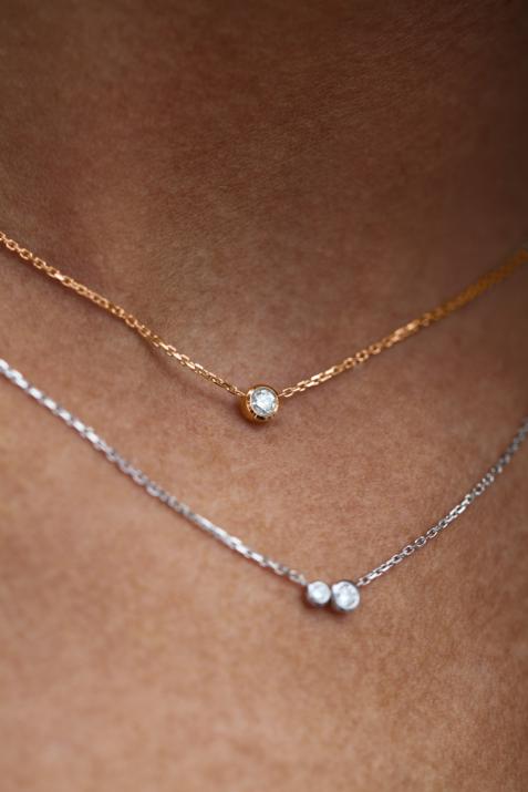 Collier chaîne avec diamant 0.10 carat en serti clos or rose - Redline - 0++