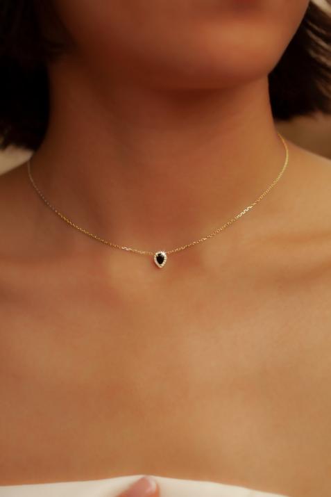 Collier chaîne onyx et diamants en or jaune - Redline - 0++