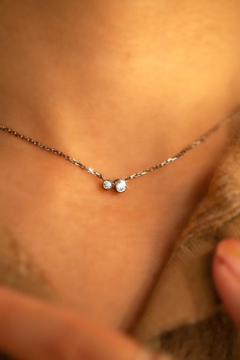 Collier chaîne avec diamant 0.15 carat en serti clos or noir - Redline - 0++